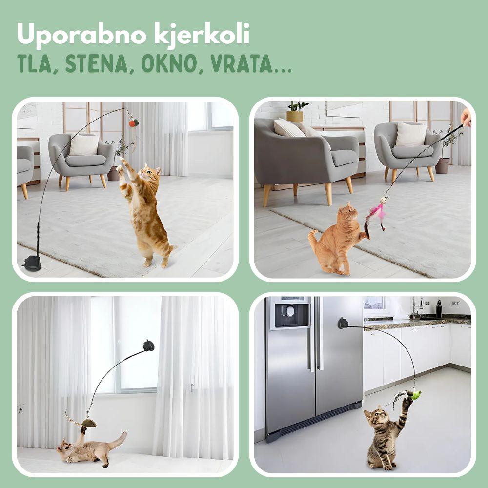 Interaktivna igrača za mačke s perjem, viseča in elastična