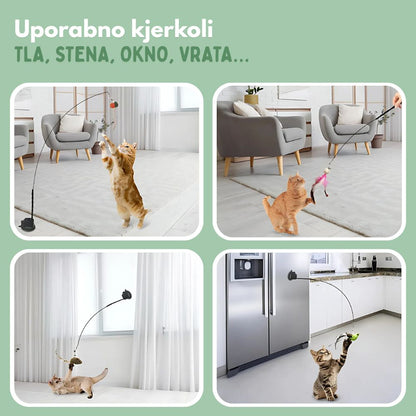 Interaktivna igrača za mačke s perjem, viseča in elastična