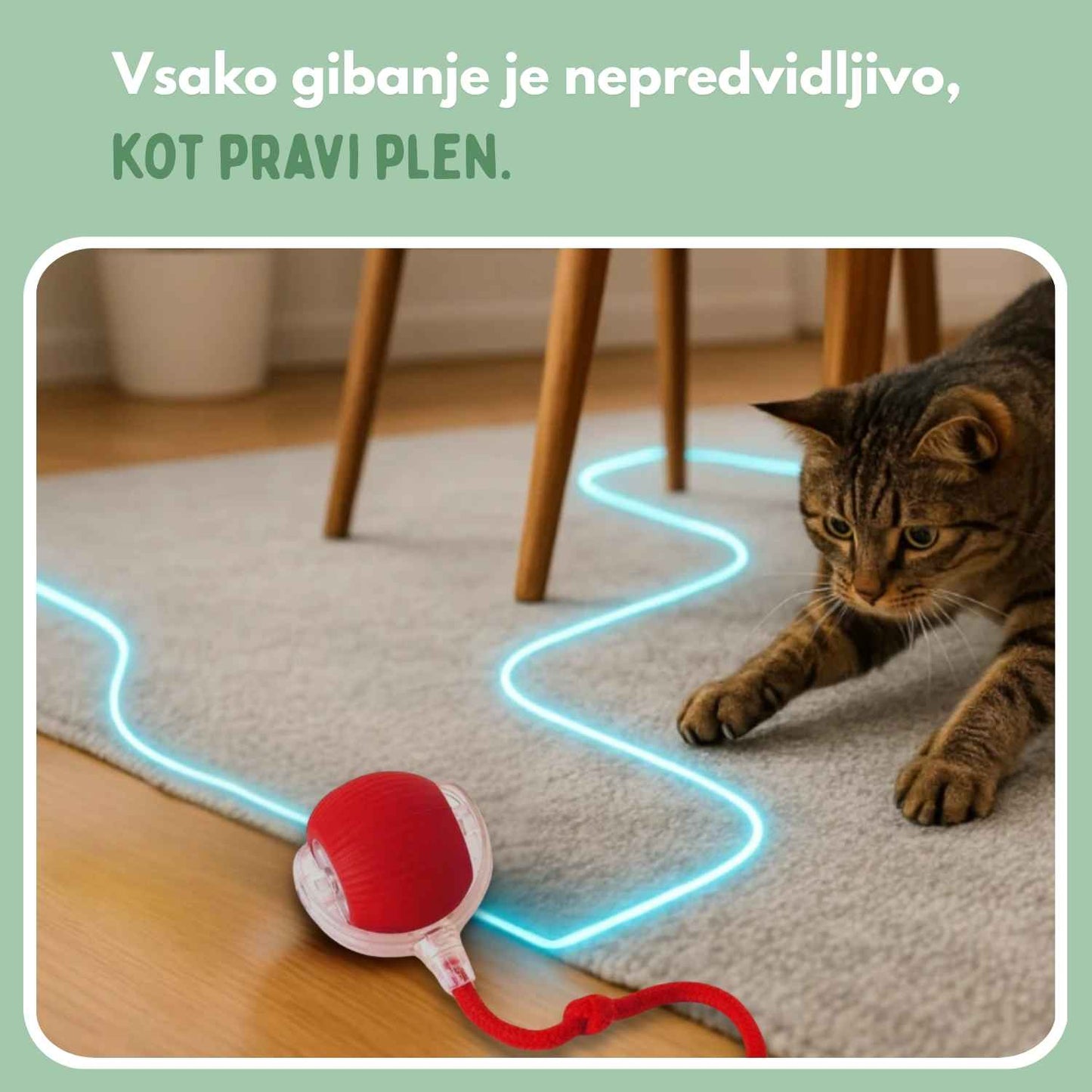 Pametna žogica za mačke, 100 % samostojna, zasnovana za posnemanje pravega plena.
